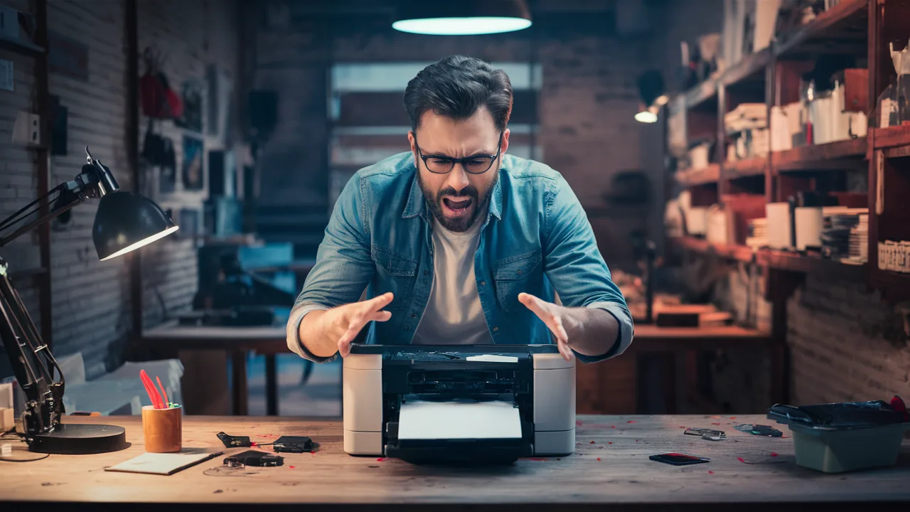 Man repairing budget printer