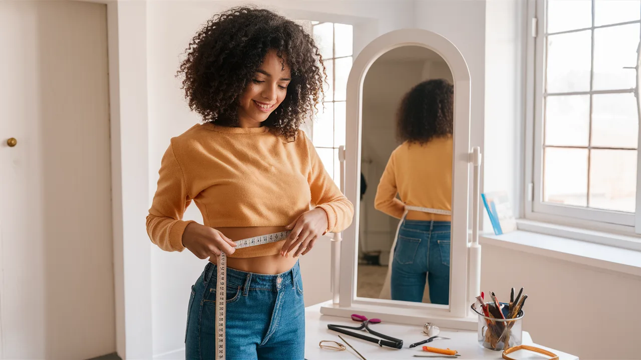 woman checking body shape