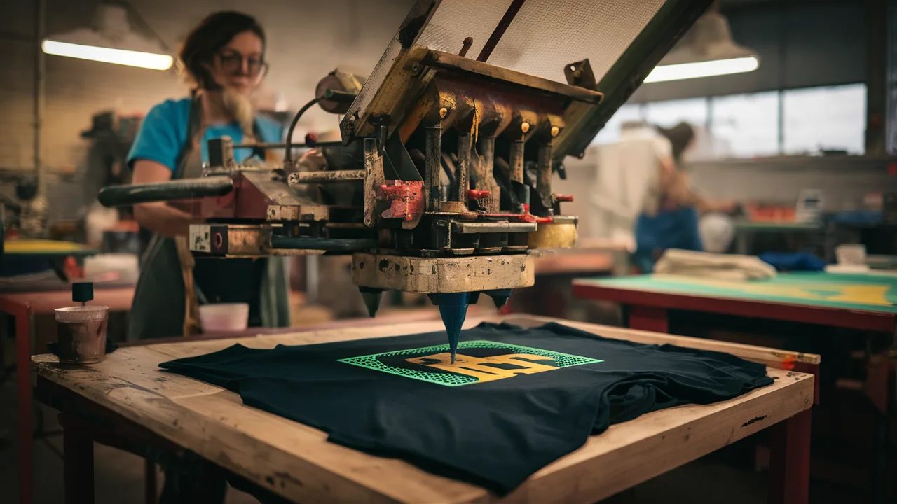 Screen printing machine close-up
